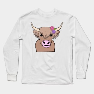 Highland cow with flowers Long Sleeve T-Shirt